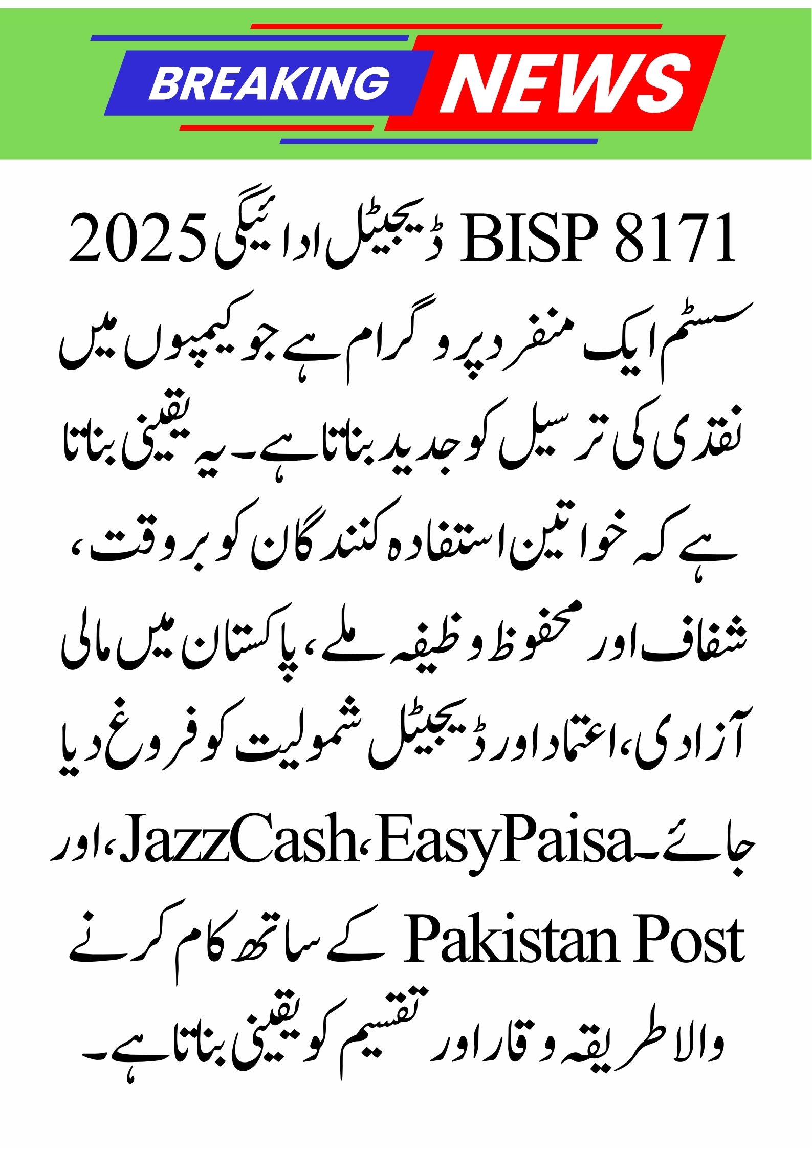BISP 8171 Digital Payments 2025